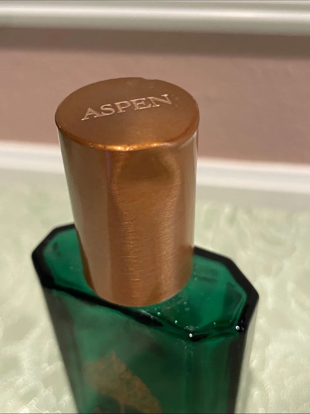 Aspen Aftershave Bottle - Green Bottle with Gold Cap